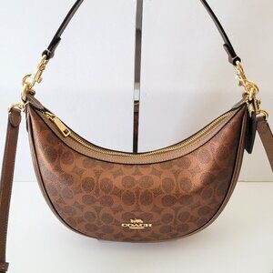 Coach CCL27 Metallic Signature Aria Shoulder Handbag Bag Brown Copper Crossbody